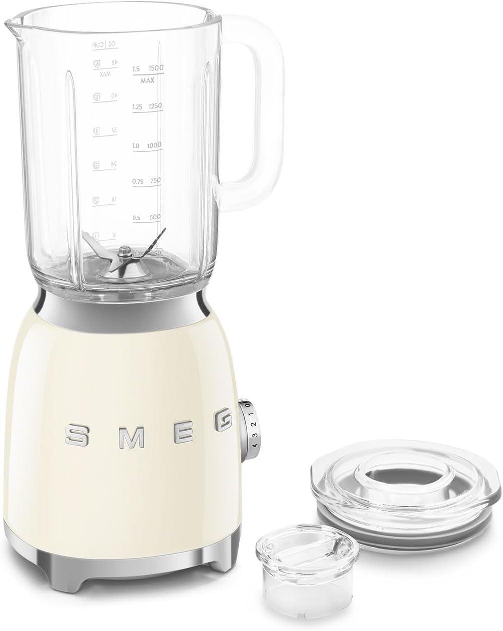 imageSMEG BLF03 Retro Style Blender 600W Countertop Blender with 48 oz BPAFree Jug 3 Speeds Pulse Ice Crush ampamp Smoothie Functions 50sInspired DesignWhiteCream