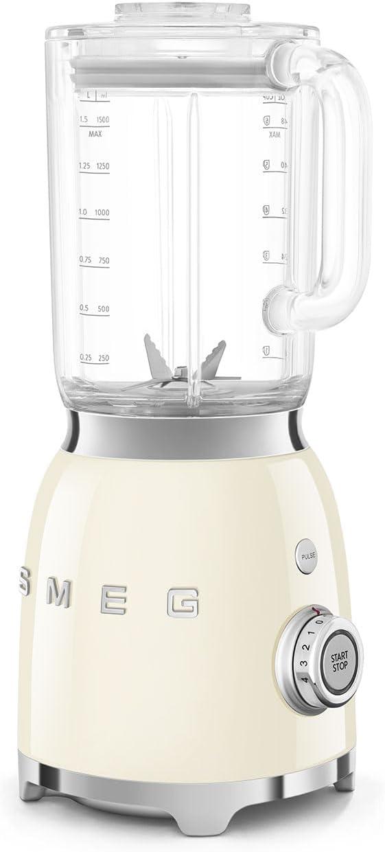 imageSMEG BLF03 Retro Style Blender 600W Countertop Blender with 48 oz BPAFree Jug 3 Speeds Pulse Ice Crush ampamp Smoothie Functions 50sInspired DesignWhiteCream