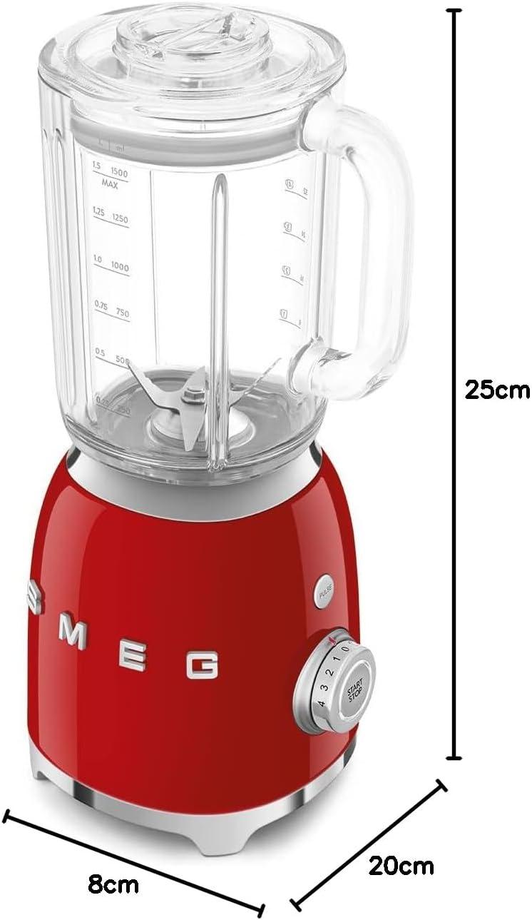 imageSMEG BLF03 Retro Style Blender 600W Countertop Blender with 48 oz BPAFree Jug 3 Speeds Pulse Ice Crush ampamp Smoothie Functions 50sInspired DesignWhiteRed