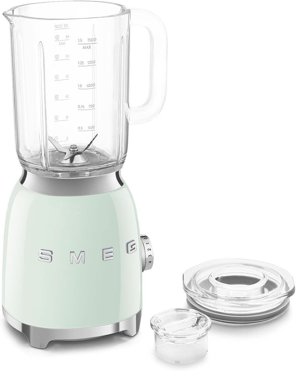 imageSMEG BLF03 Retro Style Blender 600W Countertop Blender with 48 oz BPAFree Jug 3 Speeds Pulse Ice Crush ampamp Smoothie Functions 50sInspired DesignWhitePastel Green