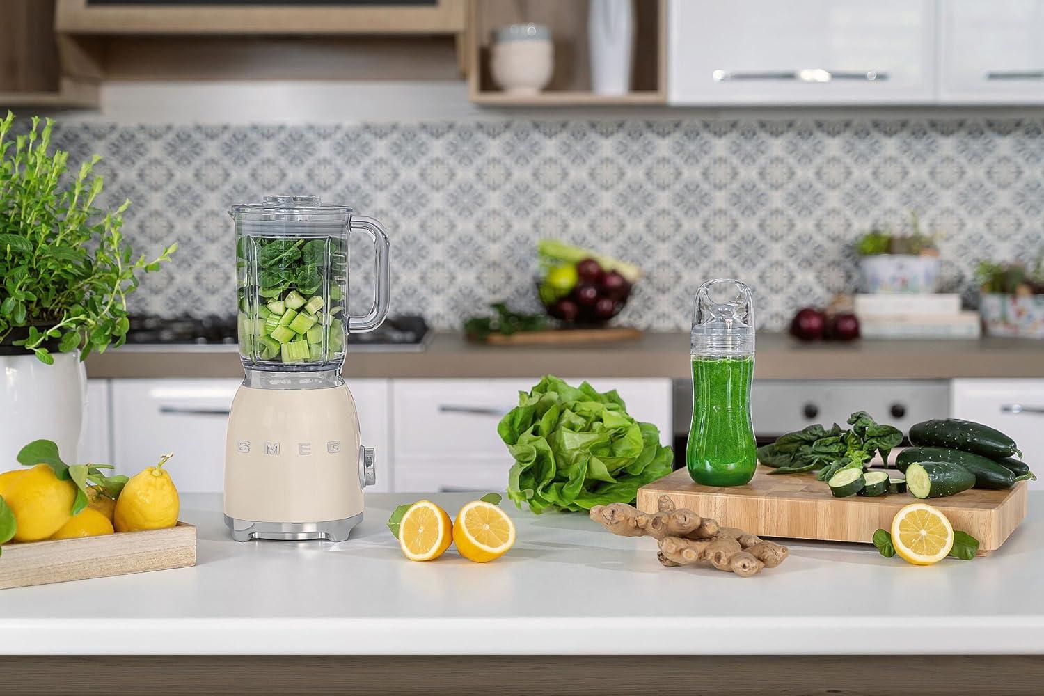 imageSMEG BLF03 Retro Style Blender 600W Countertop Blender with 48 oz BPAFree Jug 3 Speeds Pulse Ice Crush ampamp Smoothie Functions 50sInspired DesignWhiteCream