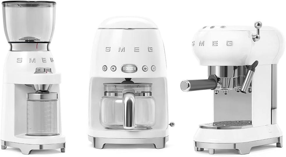 imageSMEG CGF11 RetroStyle Coffee Grinder Burr Mill with 30 Grind Settings Stainless Steel Conical Burrs Removable Hopper Precision Countertop Grinder for Espresso Drip French PressPastel GreenWhite