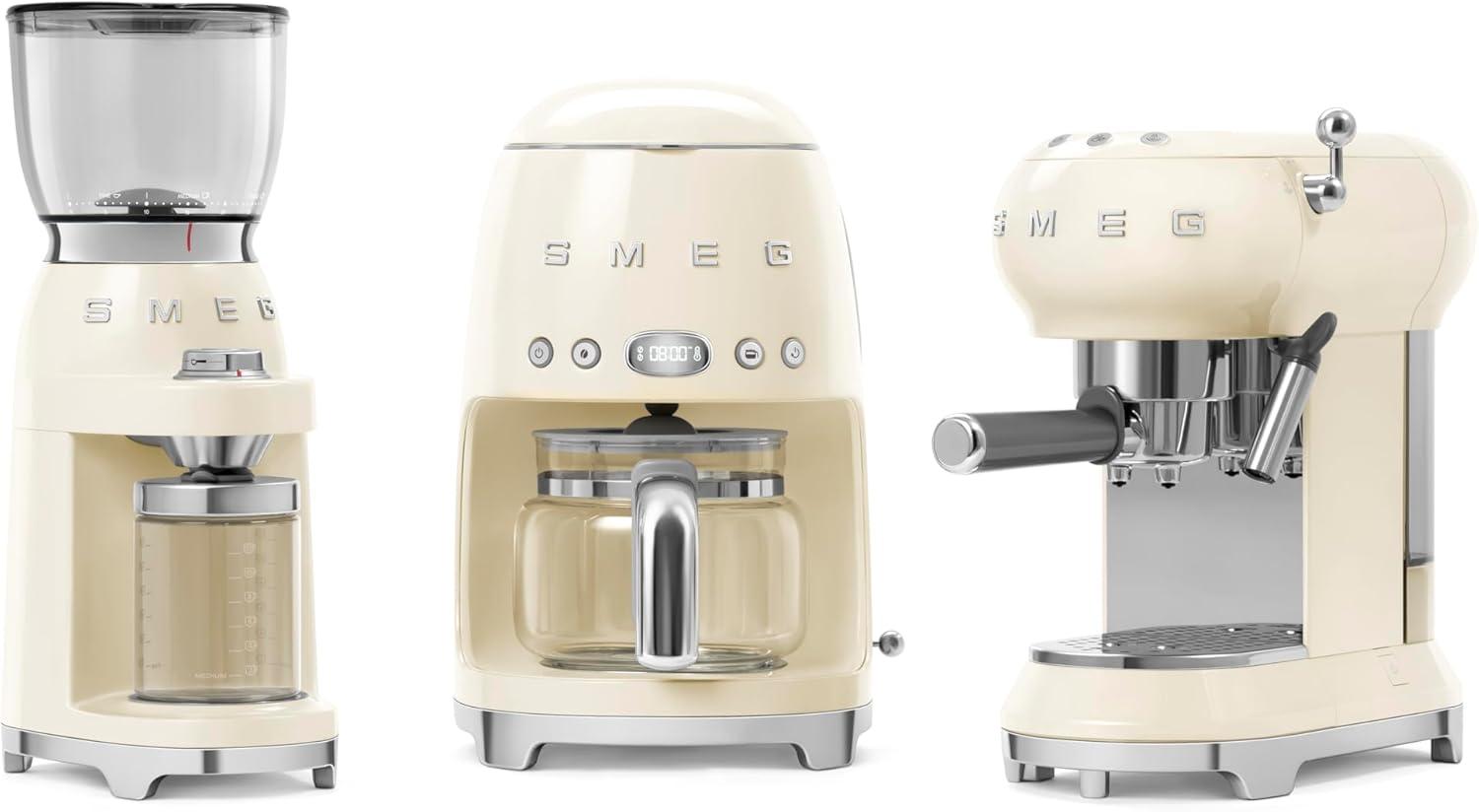 imageSMEG CGF11 RetroStyle Coffee Grinder Burr Mill with 30 Grind Settings Stainless Steel Conical Burrs Removable Hopper Precision Countertop Grinder for Espresso Drip French PressPastel GreenCream