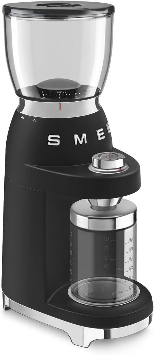 imageSMEG CGF11 RetroStyle Coffee Grinder Burr Mill with 30 Grind Settings Stainless Steel Conical Burrs Removable Hopper Precision Countertop Grinder for Espresso Drip French PressPastel GreenBlack