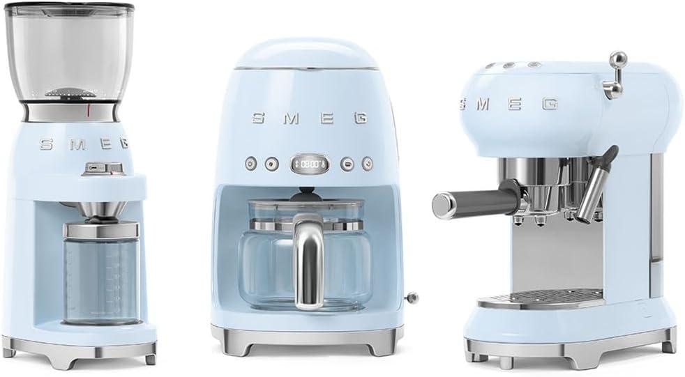 imageSMEG CGF11 RetroStyle Coffee Grinder Burr Mill with 30 Grind Settings Stainless Steel Conical Burrs Removable Hopper Precision Countertop Grinder for Espresso Drip French PressPastel GreenPastel Blue