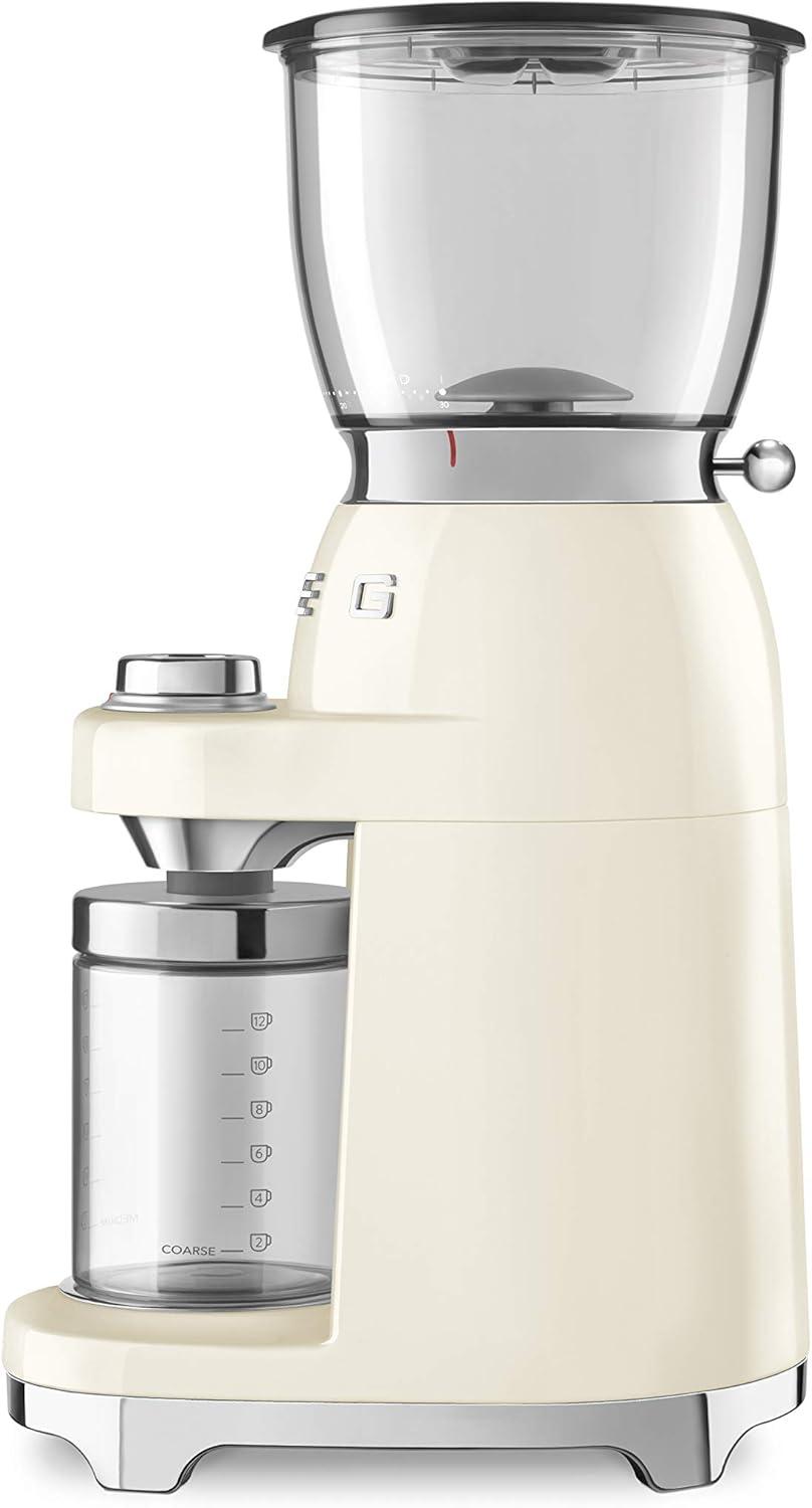imageSMEG CGF11 RetroStyle Coffee Grinder Burr Mill with 30 Grind Settings Stainless Steel Conical Burrs Removable Hopper Precision Countertop Grinder for Espresso Drip French PressPastel GreenCream