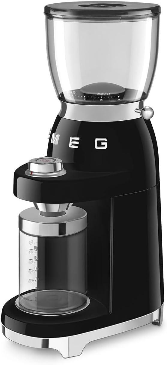 imageSMEG CGF11 RetroStyle Coffee Grinder Burr Mill with 30 Grind Settings Stainless Steel Conical Burrs Removable Hopper Precision Countertop Grinder for Espresso Drip French PressPastel GreenBlack