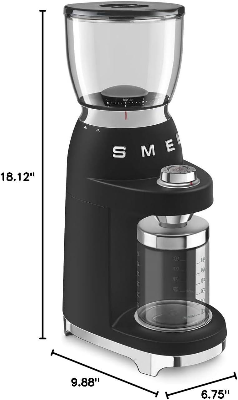 imageSMEG CGF11 RetroStyle Coffee Grinder Burr Mill with 30 Grind Settings Stainless Steel Conical Burrs Removable Hopper Precision Countertop Grinder for Espresso Drip French PressPastel GreenBlack