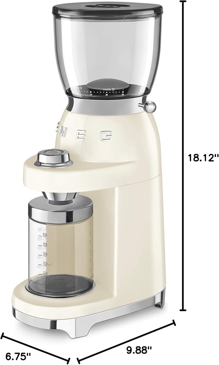 imageSMEG CGF11 RetroStyle Coffee Grinder Burr Mill with 30 Grind Settings Stainless Steel Conical Burrs Removable Hopper Precision Countertop Grinder for Espresso Drip French PressPastel GreenCream