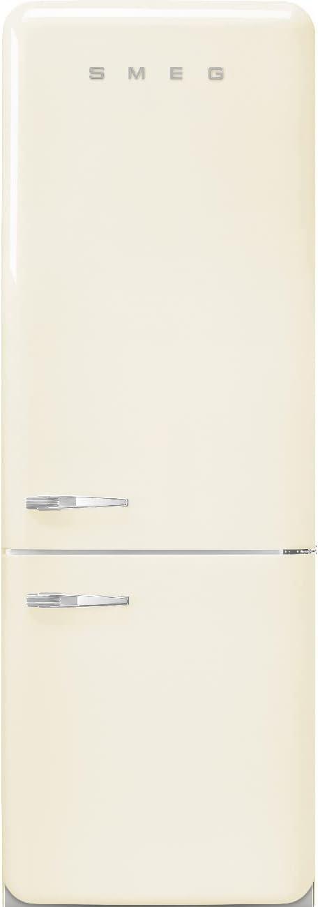 imageSMEG FAB38 Retro Style Refrigerator with Bottom Freezer Made in Italy Multiflow Cooling LED Lighting Glossy Finish 3 Adjustable Glass Shelves WhiteCream