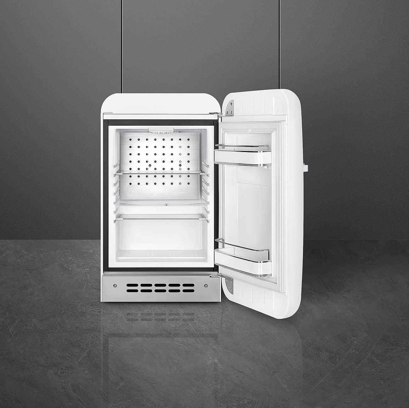 imageSMEG FAB5 Retro Mini Fridge 50s Style Compact Small Refrigerator 12 cu ft Automatic Defrost LED Lighting Adjustable Shelves Made in Italy Perfect for Home Dorm Office Hotel YellowWhite