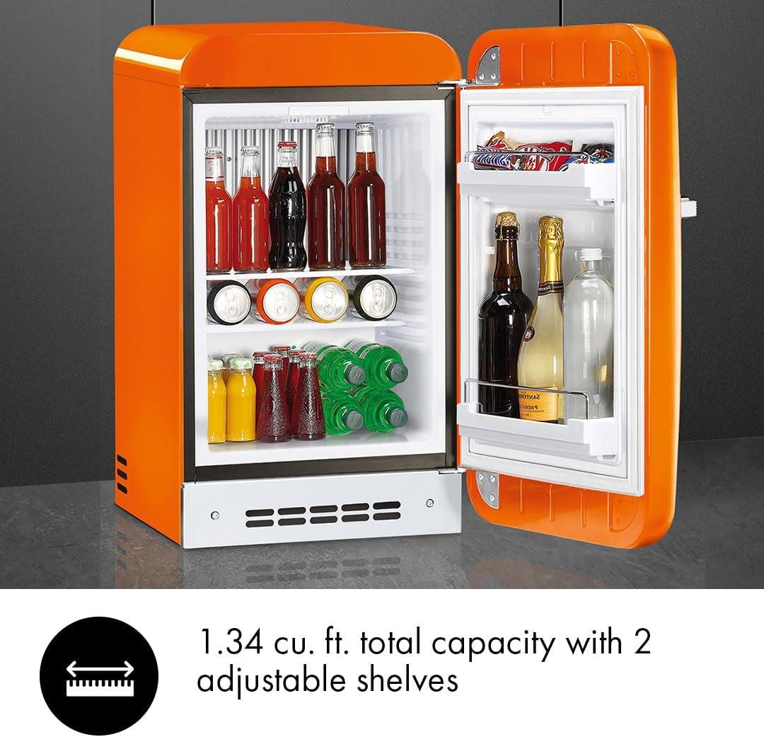 imageSMEG FAB5 Retro Mini Fridge 50s Style Compact Small Refrigerator 12 cu ft Automatic Defrost LED Lighting Adjustable Shelves Made in Italy Perfect for Home Dorm Office Hotel OrangeOrange