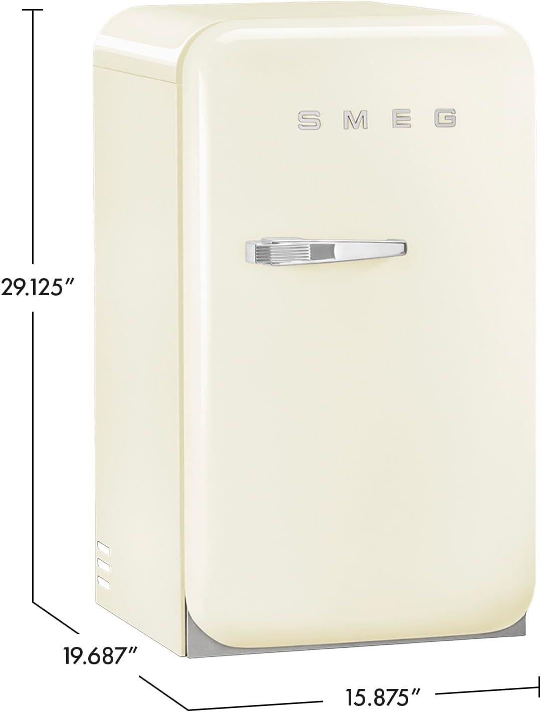 imageSMEG FAB5 Retro Mini Fridge 50s Style Compact Small Refrigerator 12 cu ft Automatic Defrost LED Lighting Adjustable Shelves Made in Italy Perfect for Home Dorm Office Hotel YellowCream