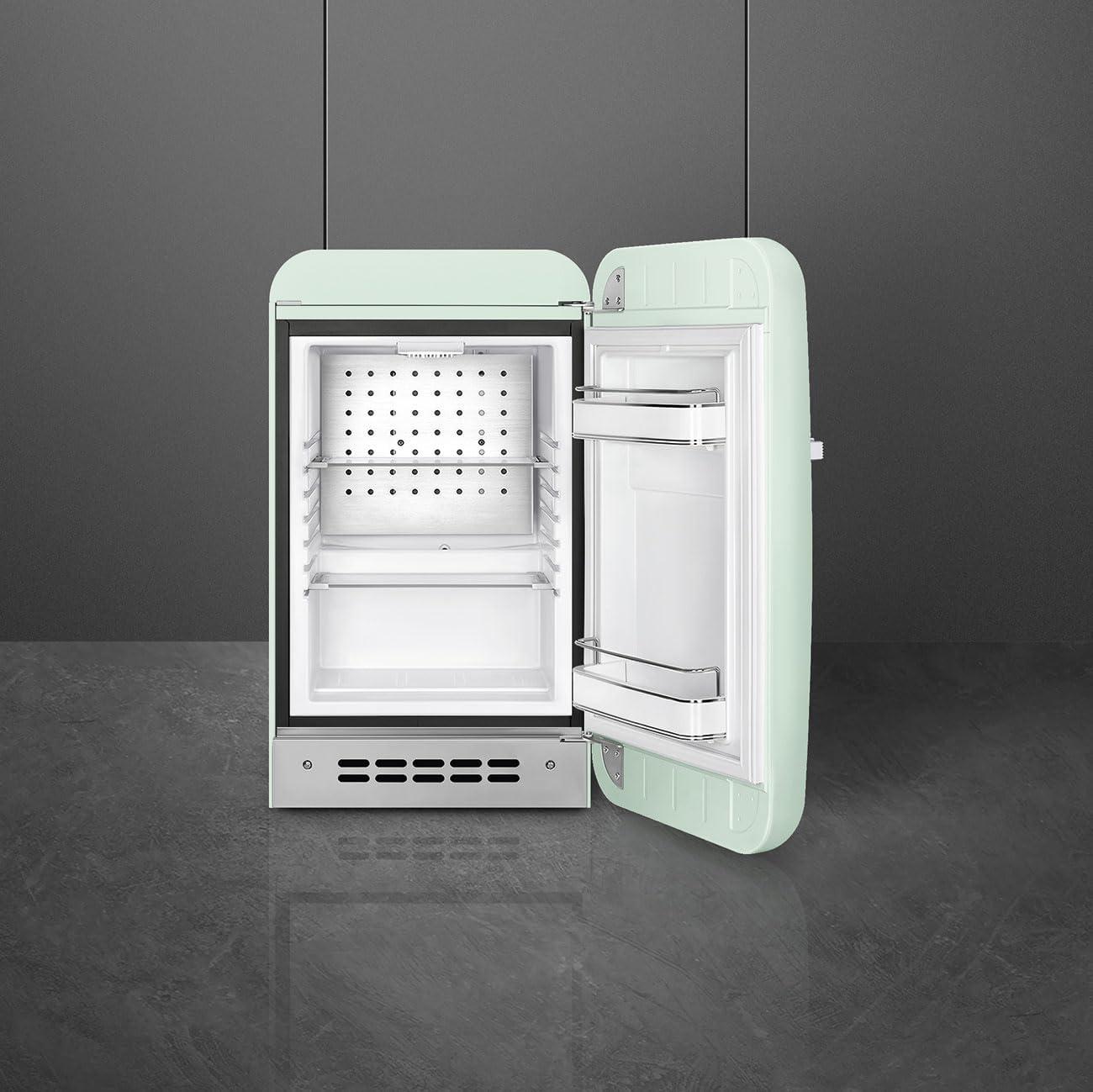 imageSMEG FAB5 Retro Mini Fridge 50s Style Compact Small Refrigerator 12 cu ft Automatic Defrost LED Lighting Adjustable Shelves Made in Italy Perfect for Home Dorm Office Hotel OrangePastel Green