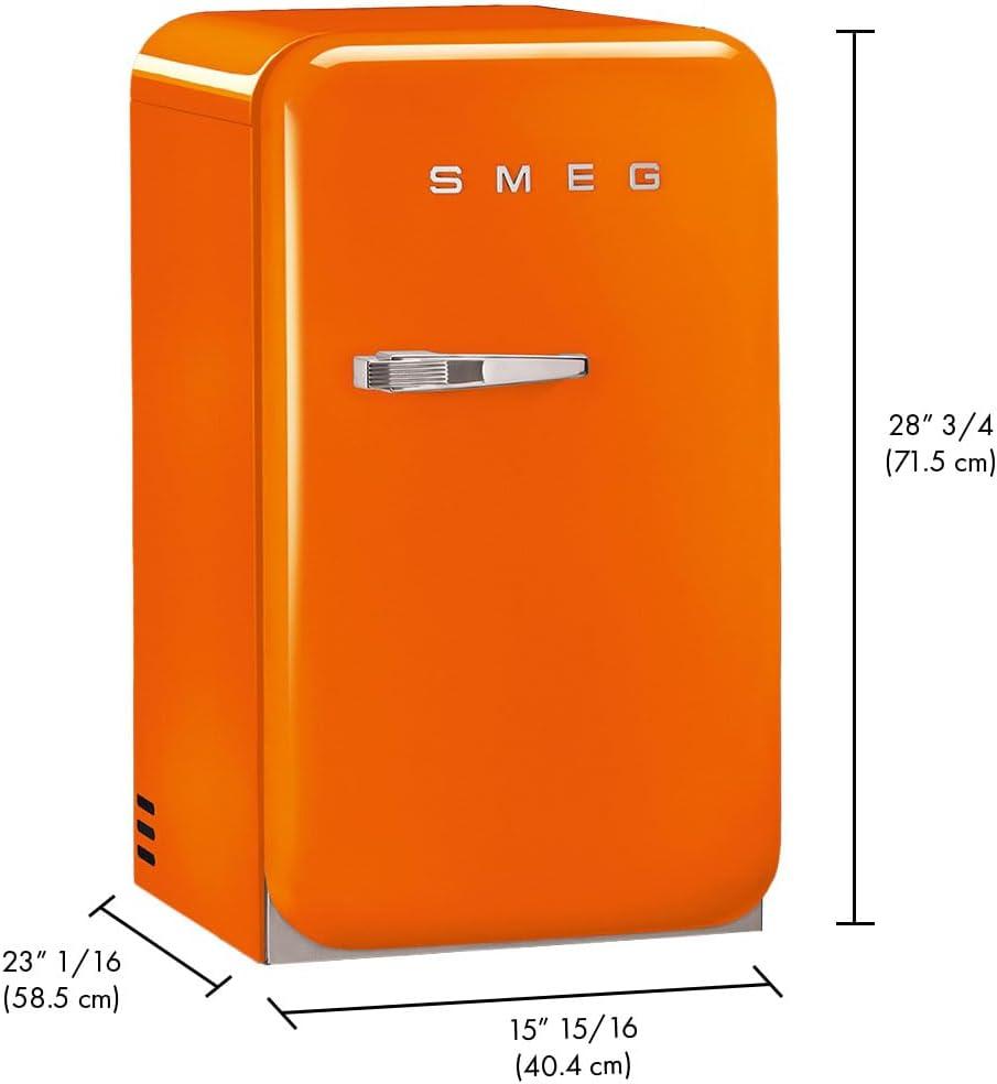imageSMEG FAB5 Retro Mini Fridge 50s Style Compact Small Refrigerator 12 cu ft Automatic Defrost LED Lighting Adjustable Shelves Made in Italy Perfect for Home Dorm Office Hotel OrangeOrange