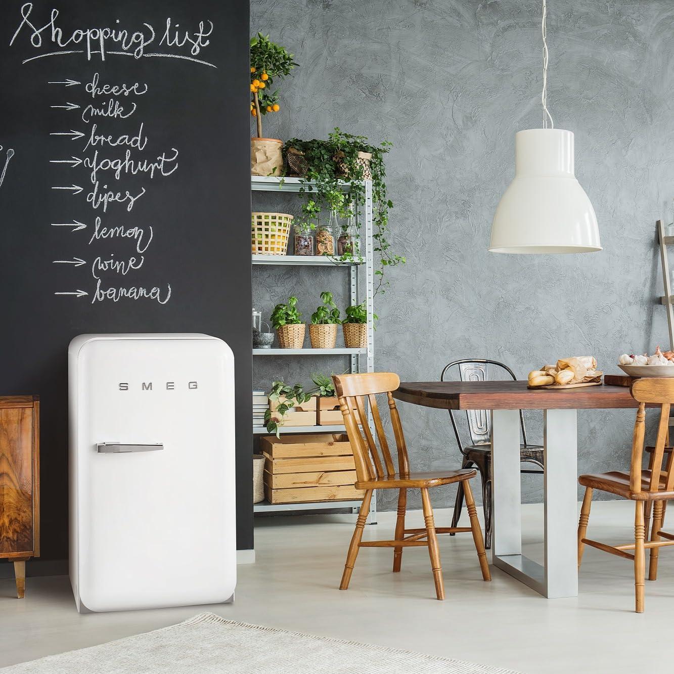 imageSMEG FAB5 Retro Mini Fridge 50s Style Compact Small Refrigerator 12 cu ft Automatic Defrost LED Lighting Adjustable Shelves Made in Italy Perfect for Home Dorm Office Hotel YellowWhite