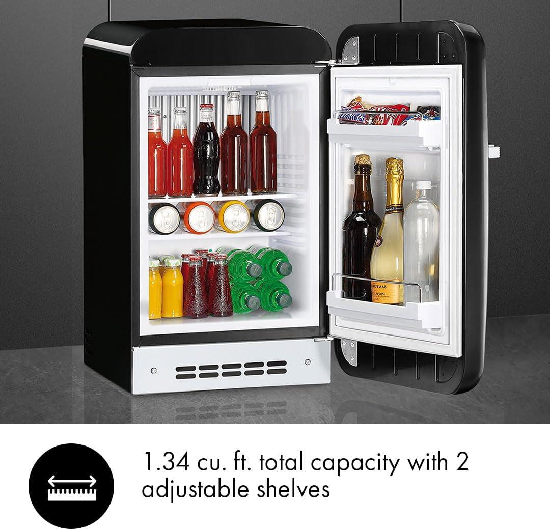 imageSMEG FAB5 Retro Mini Fridge 50s Style Compact Small Refrigerator 12 cu ft Automatic Defrost LED Lighting Adjustable Shelves Made in Italy Perfect for Home Dorm Office Hotel YellowBlack