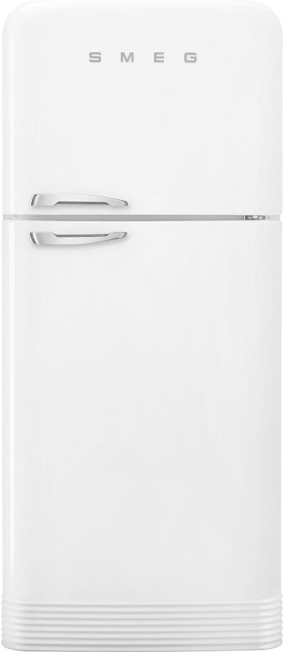 imageSMEG FAB50 Retro Style Refrigerator 1928 cu ft Freestanding FridgeFreezer Dual Cooling NoFrost Adjustable Glass Shelves Chrome Handle Cream Made in ItalyWhite