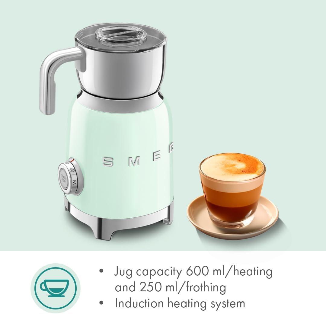 imageSMEG Retro 50s Style Milk Frother with 2 Disks 6 Preset Programs Hot or Cold Frothing and Induction Heating Pastel BluePastel Green