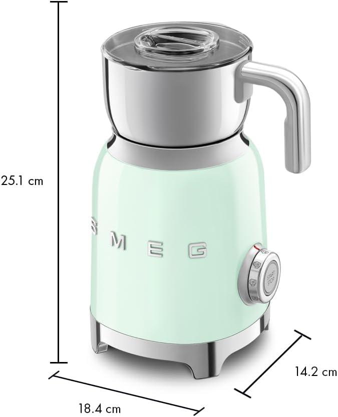 imageSMEG Retro 50s Style Milk Frother with 2 Disks 6 Preset Programs Hot or Cold Frothing and Induction Heating Pastel BluePastel Green