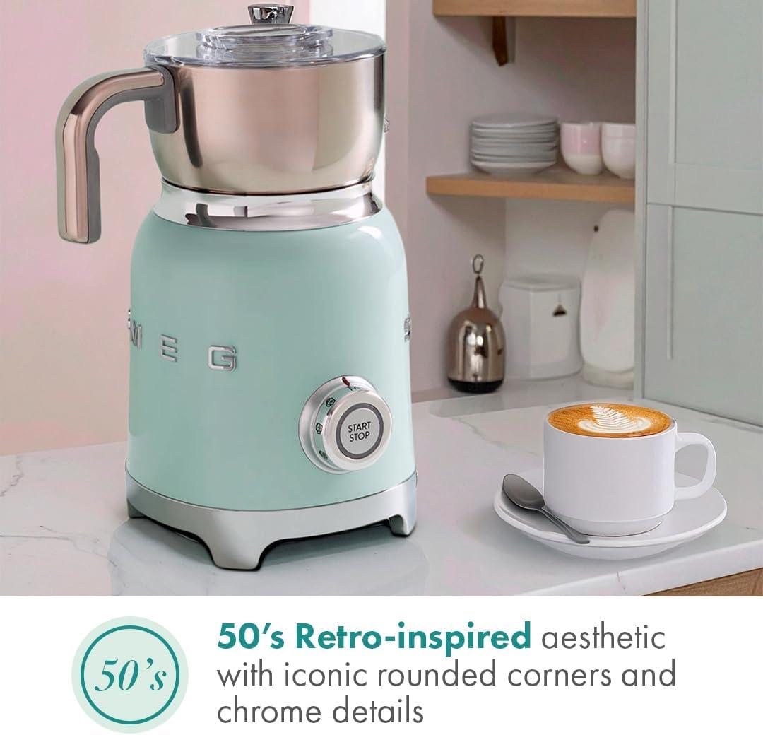 imageSMEG Retro 50s Style Milk Frother with 2 Disks 6 Preset Programs Hot or Cold Frothing and Induction Heating Pastel BluePastel Green