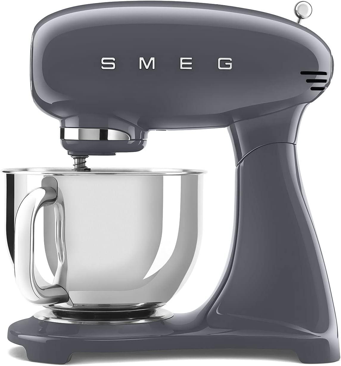 imageSMEG SMF03 Stand Mixer 5 Qt TiltHead Mixer with Stainless Steel Bowl 10 Speeds Retro 50s Vintage Style GrayGray