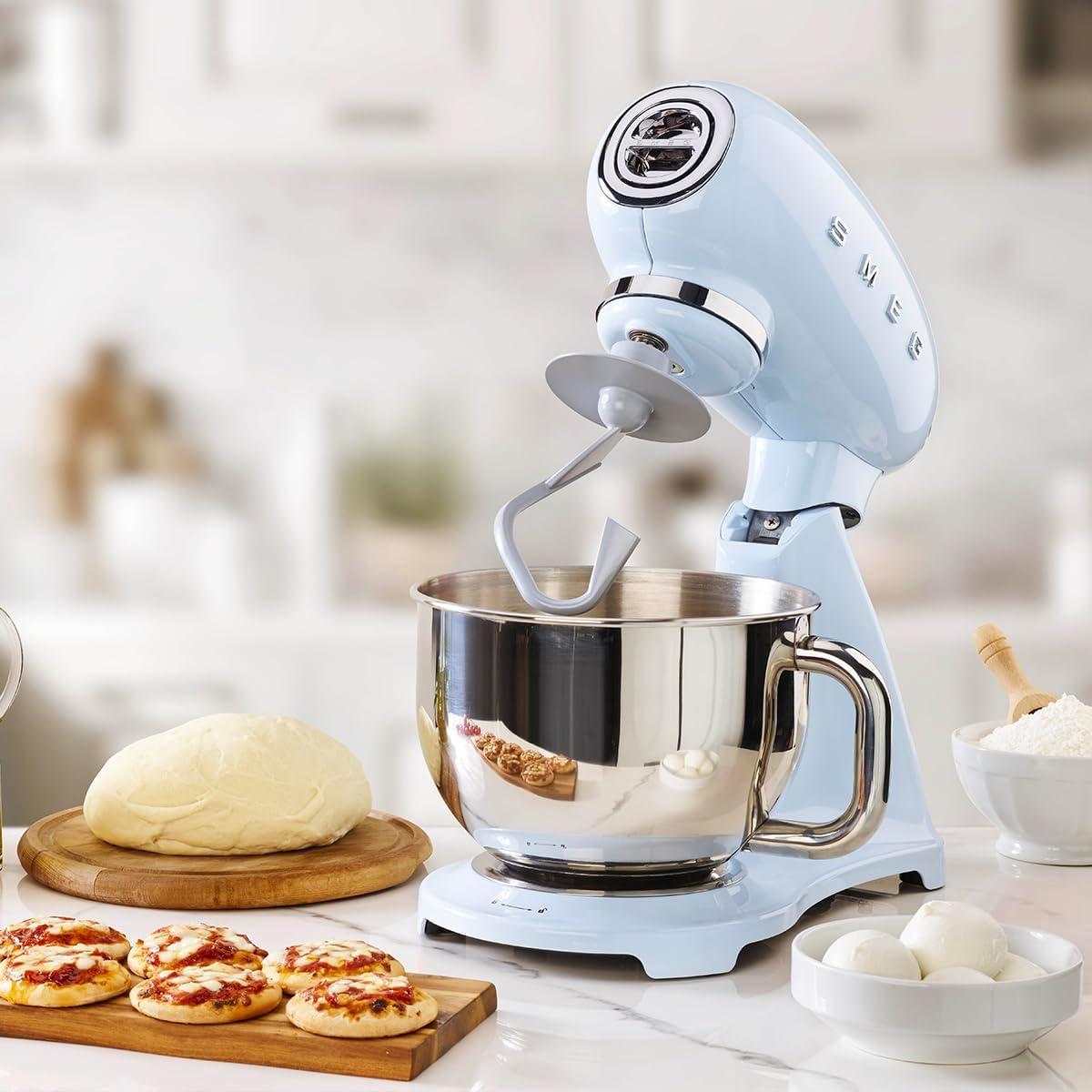 imageSMEG SMF03 Stand Mixer 5 Qt TiltHead Mixer with Stainless Steel Bowl 10 Speeds Retro 50s Vintage Style GrayPastel Blue