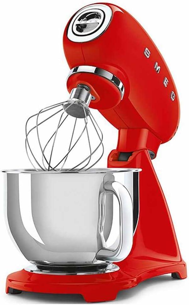 imageSMEG SMF03 Stand Mixer 5 Qt TiltHead Mixer with Stainless Steel Bowl 10 Speeds Retro 50s Vintage Style GrayRed