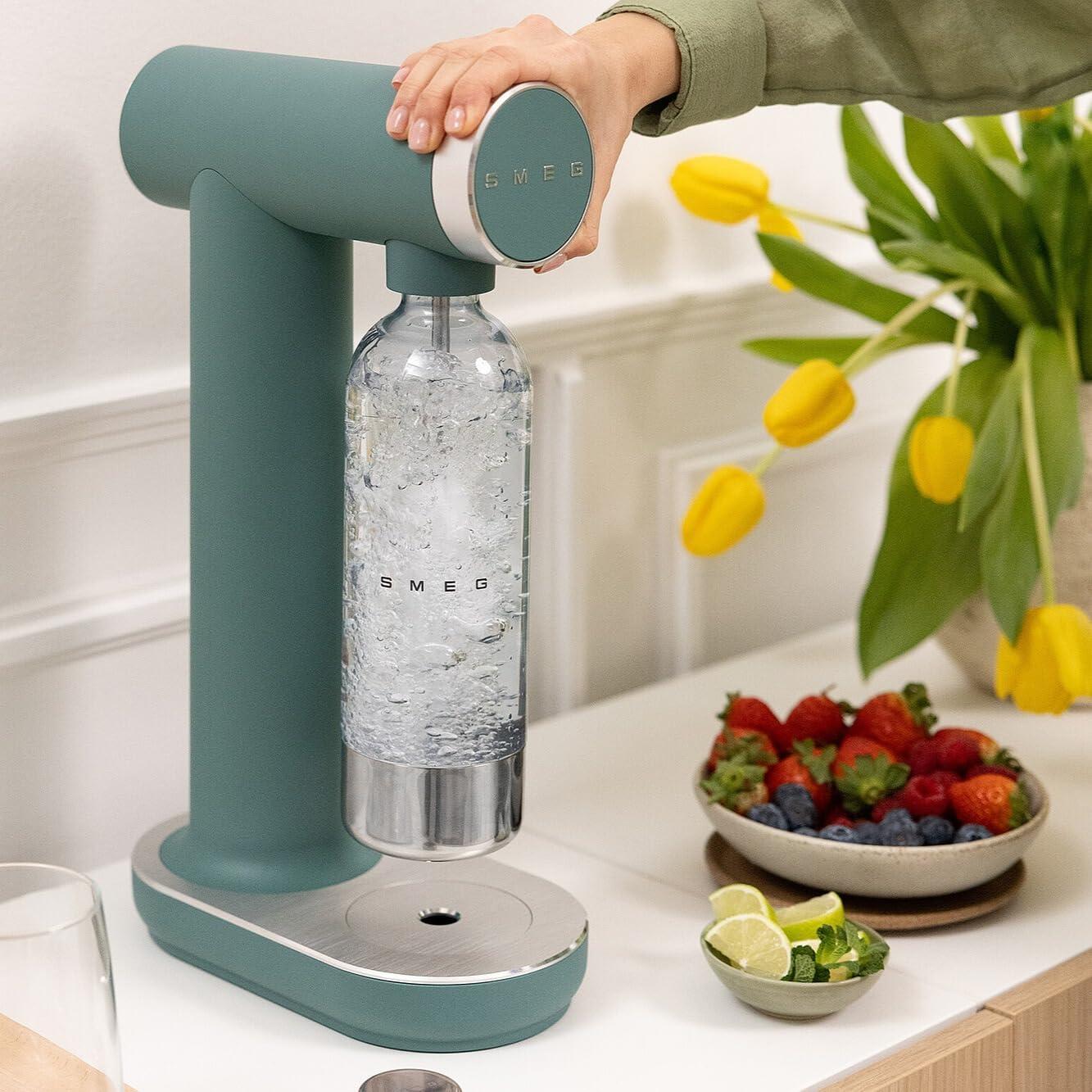 imageSMEG Soda Maker Sparkling Water Machine for Kitchen Counter Collezione Includes 1L Bottle Compatible with Standard 60L CO Cylinders Matte JadeMatte Jade