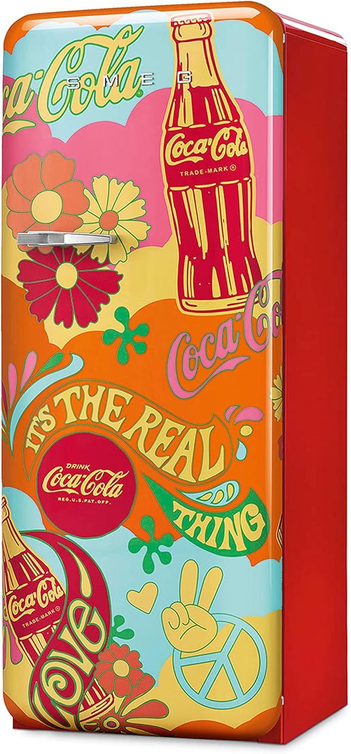 imageSMEG x CocaCola Unity Edition Retro Refrigerator FAB28 Red 993 cu ft Fridge RightHinge Made in Italy Vintage 50s Style Limited Collaboration