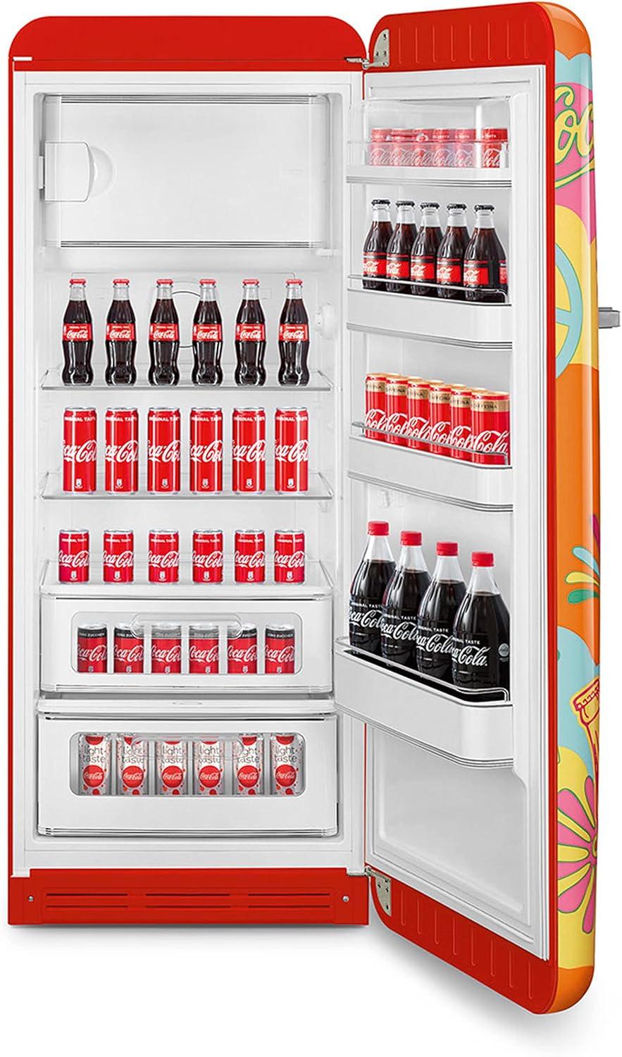 imageSMEG x CocaCola Unity Edition Retro Refrigerator FAB28 Red 993 cu ft Fridge RightHinge Made in Italy Vintage 50s Style Limited Collaboration