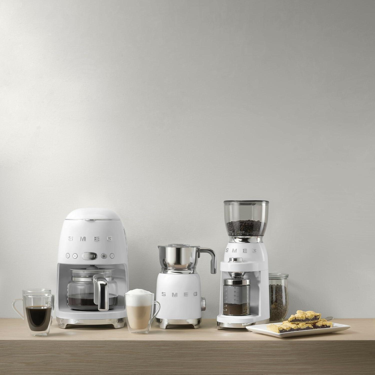 imageSmeg 50s Retro Style Aesthetic Drip Coffee Machine with 10 Cup Glass Carafe Auto Start Feature Keep Warm Plate and Two Coffee Strength Settings Pastel GreenWhite