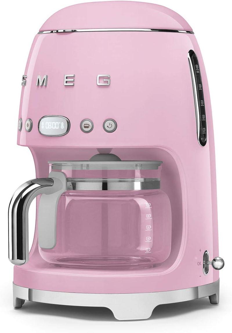imageSmeg 50s Retro Style Aesthetic Drip Coffee Machine with 10 Cup Glass Carafe Auto Start Feature Keep Warm Plate and Two Coffee Strength Settings Pastel GreenPink
