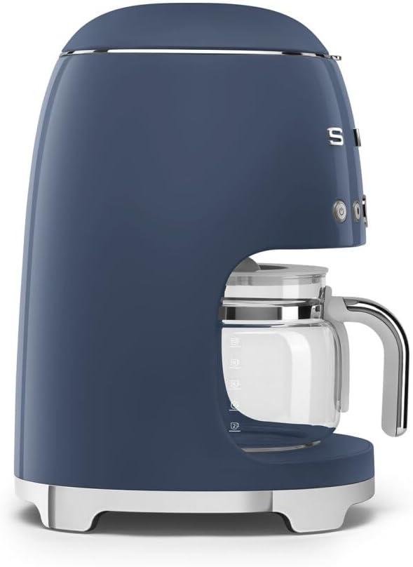 imageSmeg 50s Retro Style Aesthetic Drip Coffee Machine with 10 Cup Glass Carafe Auto Start Feature Keep Warm Plate and Two Coffee Strength Settings Pastel GreenNavy Blue