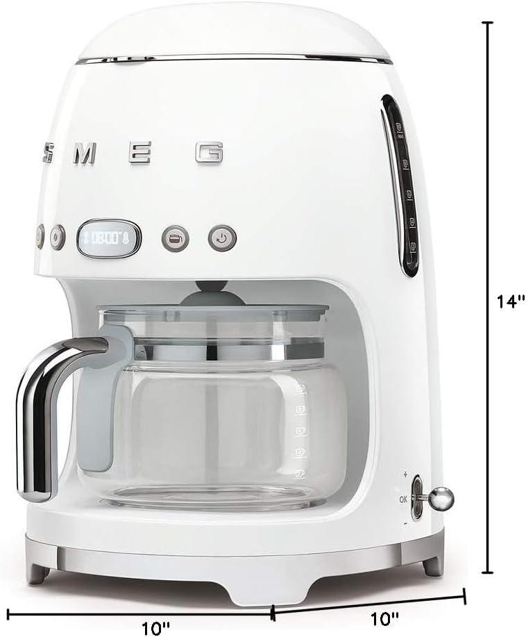 imageSmeg 50s Retro Style Aesthetic Drip Coffee Machine with 10 Cup Glass Carafe Auto Start Feature Keep Warm Plate and Two Coffee Strength Settings Pastel GreenWhite