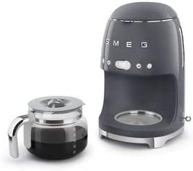 imageSmeg 50s Retro Style Aesthetic Drip Coffee Machine with 10 Cup Glass Carafe Auto Start Feature Keep Warm Plate and Two Coffee Strength Settings Pastel GreenGrey