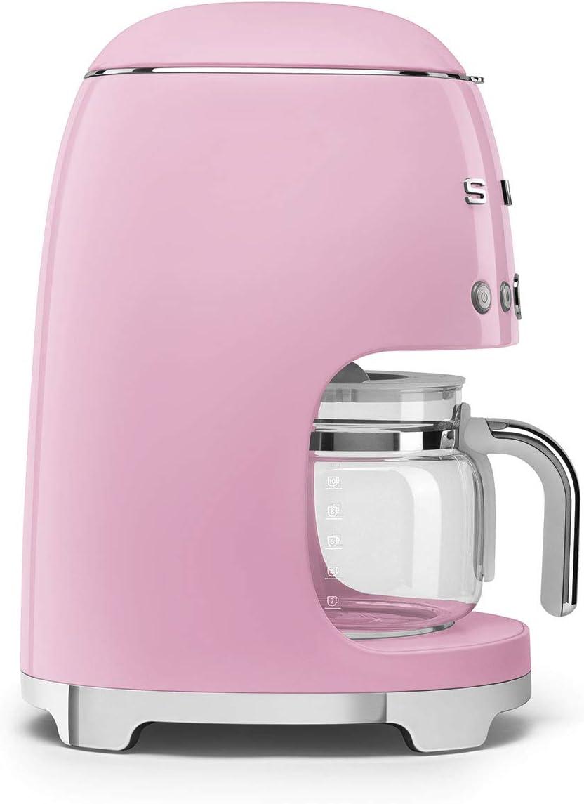 imageSmeg 50s Retro Style Aesthetic Drip Coffee Machine with 10 Cup Glass Carafe Auto Start Feature Keep Warm Plate and Two Coffee Strength Settings Pastel GreenPink