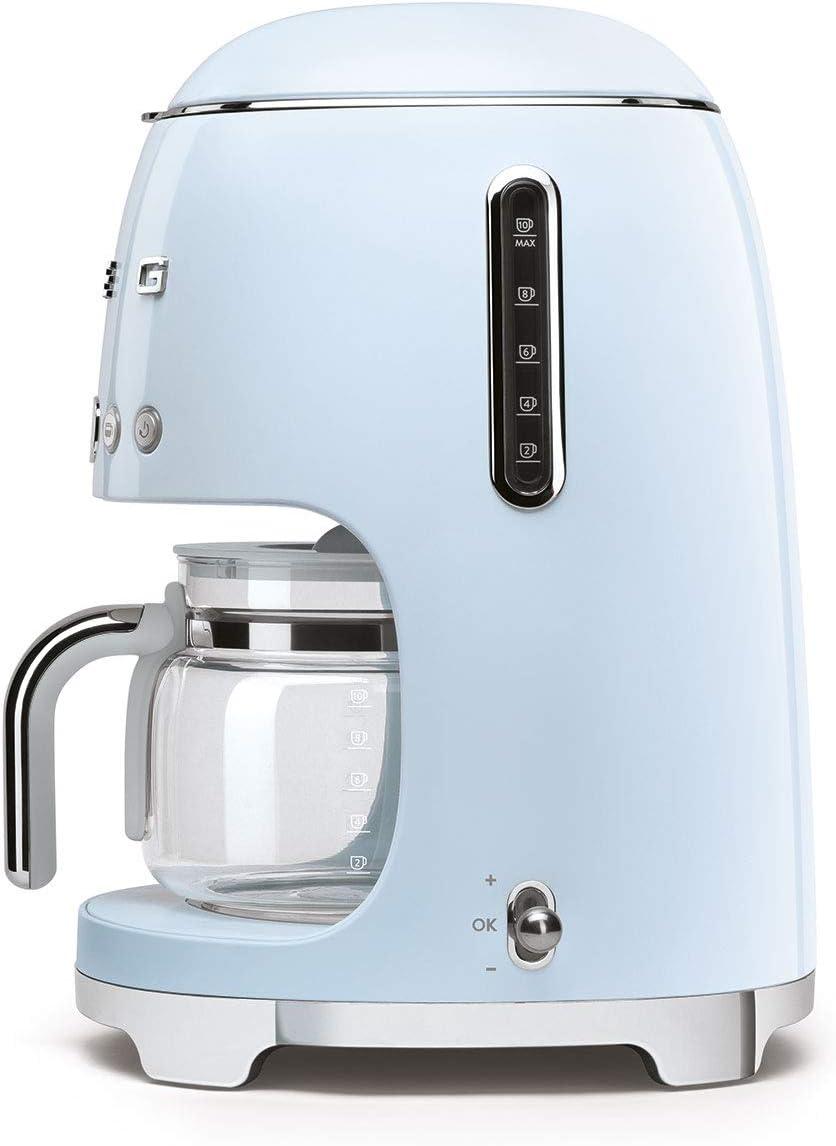 imageSmeg 50s Retro Style Aesthetic Drip Coffee Machine with 10 Cup Glass Carafe Auto Start Feature Keep Warm Plate and Two Coffee Strength Settings Pastel GreenPastel Blue