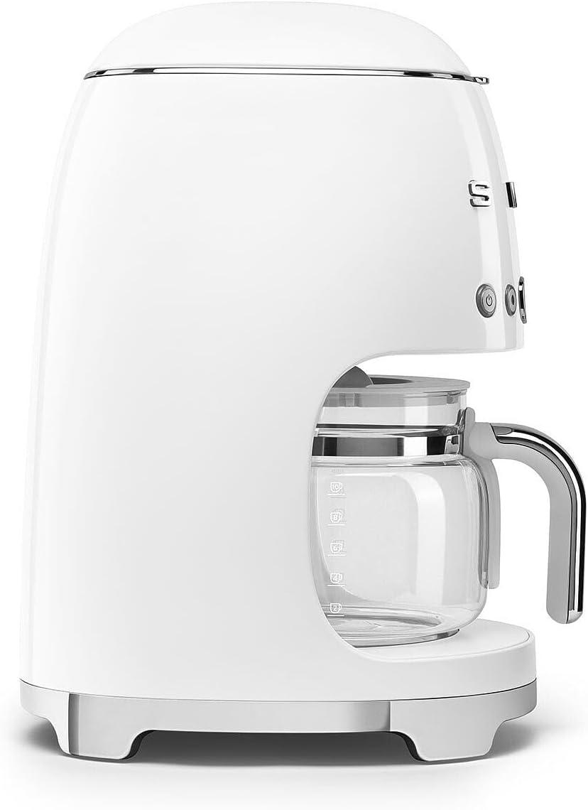 imageSmeg 50s Retro Style Aesthetic Drip Coffee Machine with 10 Cup Glass Carafe Auto Start Feature Keep Warm Plate and Two Coffee Strength Settings Pastel GreenWhite