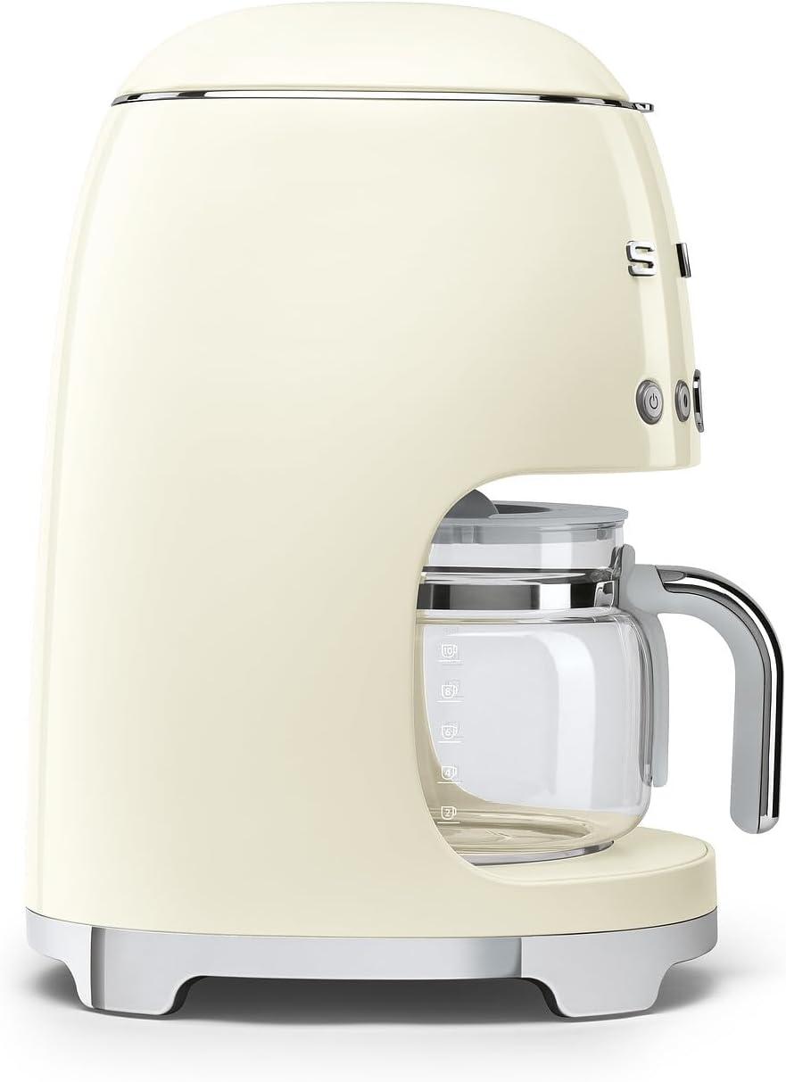 imageSmeg 50s Retro Style Aesthetic Drip Coffee Machine with 10 Cup Glass Carafe Auto Start Feature Keep Warm Plate and Two Coffee Strength Settings Pastel GreenCream