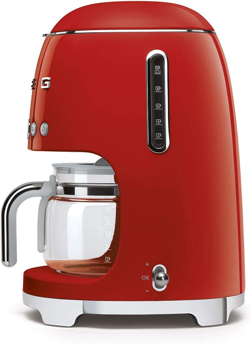 imageSmeg 50s Retro Style Aesthetic Drip Coffee Machine with 10 Cup Glass Carafe Auto Start Feature Keep Warm Plate and Two Coffee Strength Settings Pastel GreenRed
