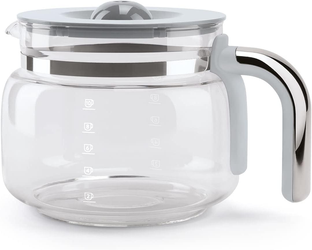 imageSmeg 50s Retro Style Aesthetic Drip Coffee Machine with 10 Cup Glass Carafe Auto Start Feature Keep Warm Plate and Two Coffee Strength Settings Pastel GreenBlack