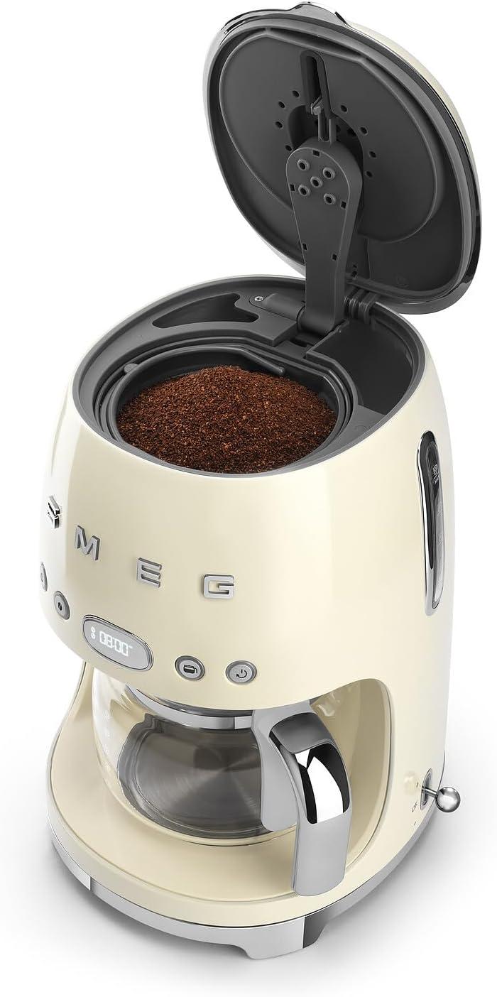 imageSmeg 50s Retro Style Aesthetic Drip Coffee Machine with 10 Cup Glass Carafe Auto Start Feature Keep Warm Plate and Two Coffee Strength Settings Pastel GreenCream