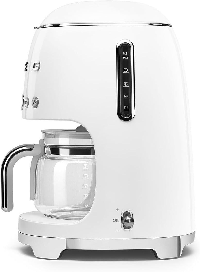 imageSmeg 50s Retro Style Aesthetic Drip Coffee Machine with 10 Cup Glass Carafe Auto Start Feature Keep Warm Plate and Two Coffee Strength Settings Pastel GreenWhite