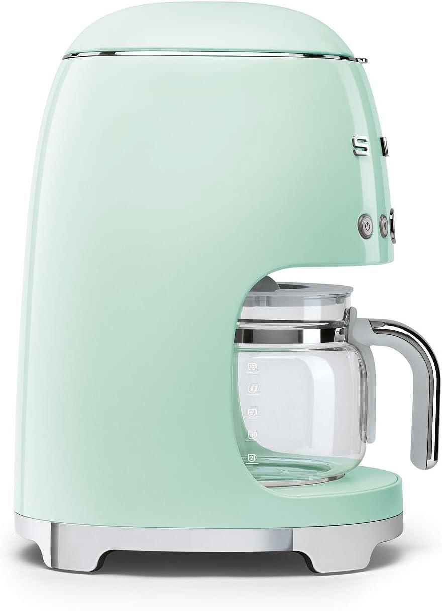 imageSmeg 50s Retro Style Aesthetic Drip Coffee Machine with 10 Cup Glass Carafe Auto Start Feature Keep Warm Plate and Two Coffee Strength Settings Pastel GreenPastel Green