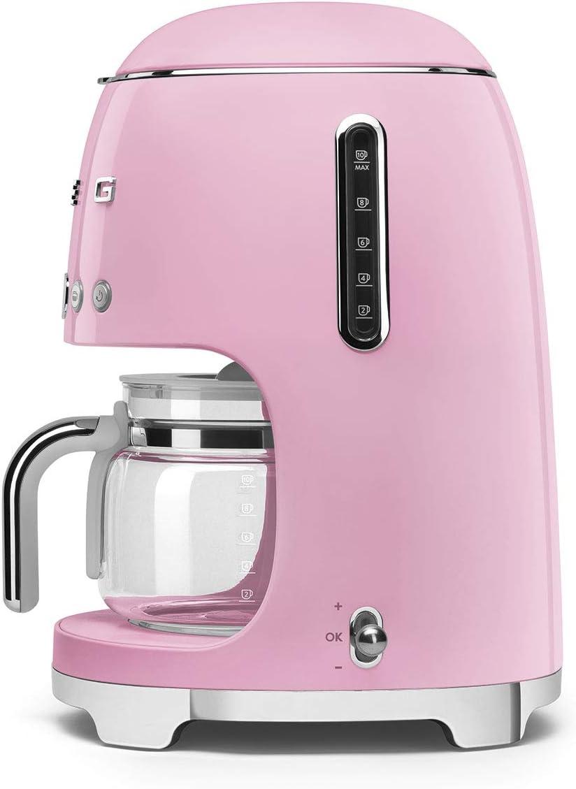 imageSmeg 50s Retro Style Aesthetic Drip Coffee Machine with 10 Cup Glass Carafe Auto Start Feature Keep Warm Plate and Two Coffee Strength Settings Pastel GreenPink