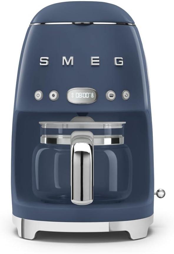 imageSmeg 50s Retro Style Aesthetic Drip Coffee Machine with 10 Cup Glass Carafe Auto Start Feature Keep Warm Plate and Two Coffee Strength Settings Pastel GreenNavy Blue