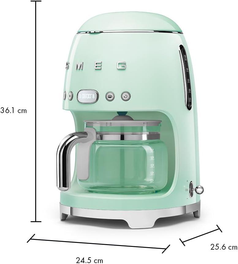 imageSmeg 50s Retro Style Aesthetic Drip Coffee Machine with 10 Cup Glass Carafe Auto Start Feature Keep Warm Plate and Two Coffee Strength Settings Pastel GreenPastel Green