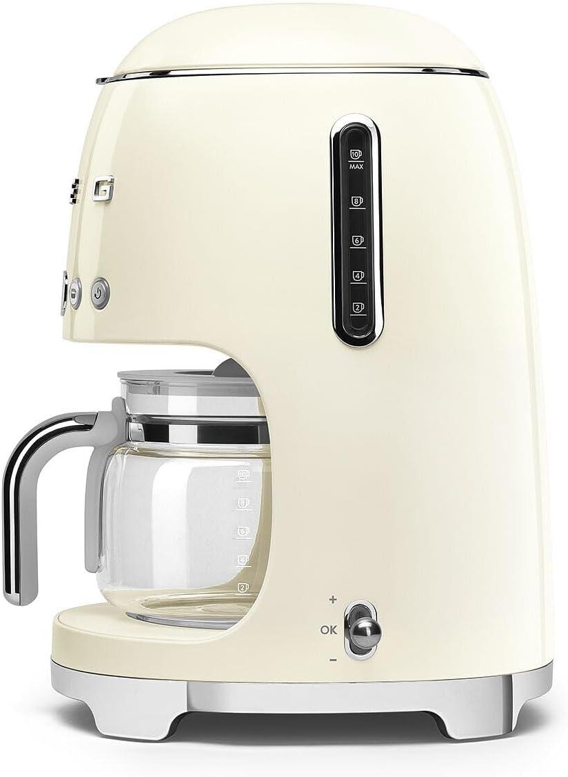 imageSmeg 50s Retro Style Aesthetic Drip Coffee Machine with 10 Cup Glass Carafe Auto Start Feature Keep Warm Plate and Two Coffee Strength Settings Pastel GreenCream