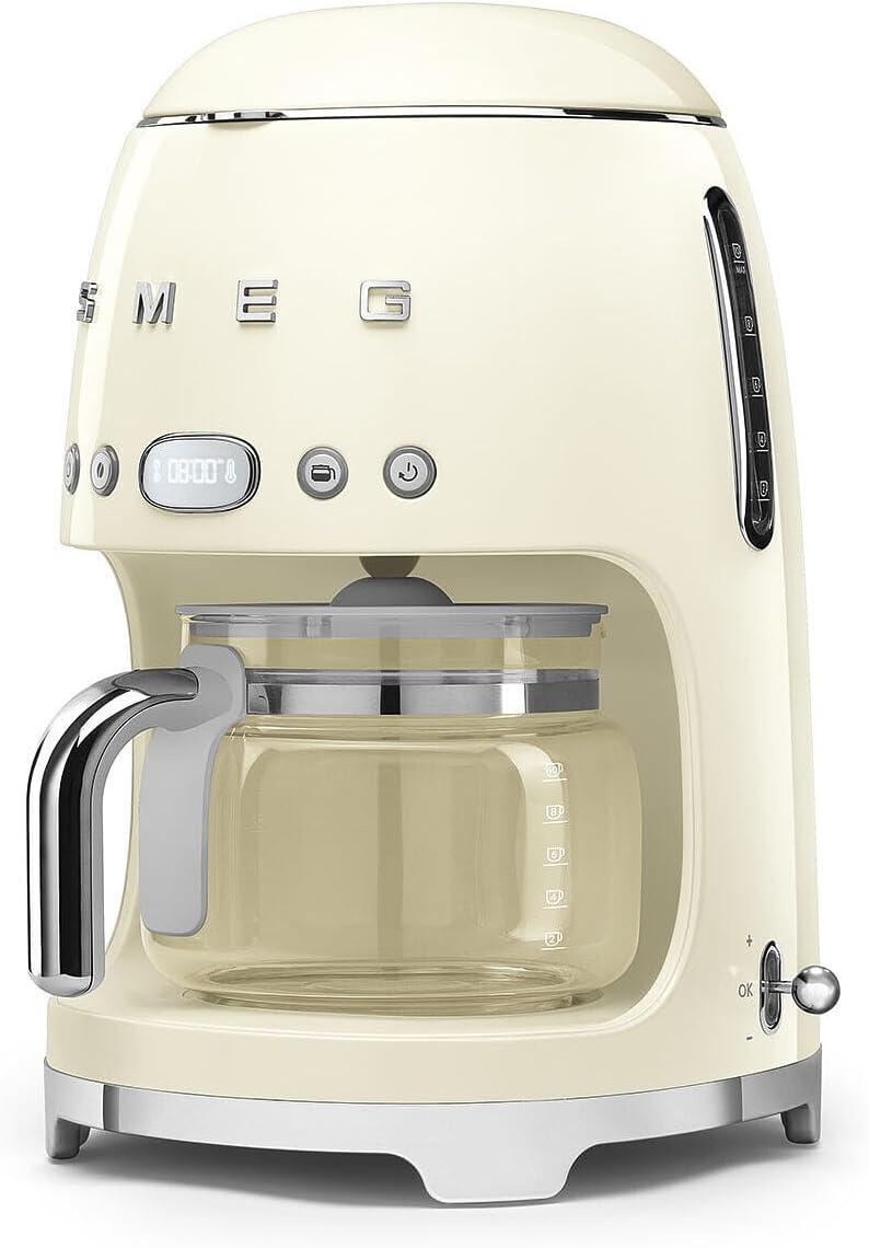 imageSmeg 50s Retro Style Aesthetic Drip Coffee Machine with 10 Cup Glass Carafe Auto Start Feature Keep Warm Plate and Two Coffee Strength Settings Pastel GreenCream
